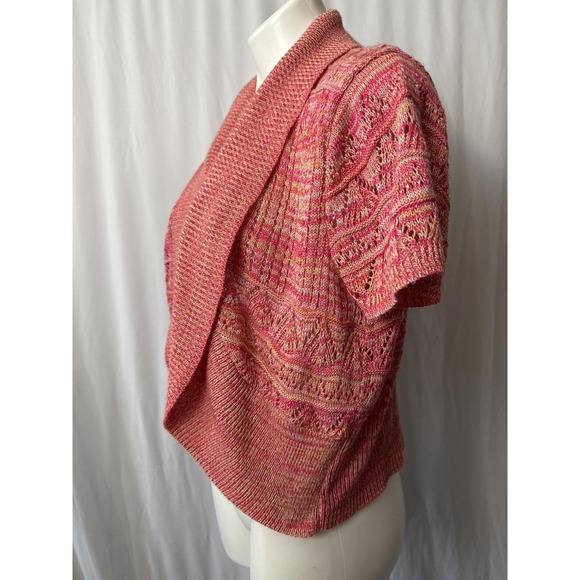Chic Pink Knitted Cardigan - Short Sleeve Sweater - XXL - Picture 2 of 7